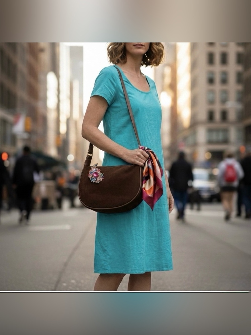 NWT      OOAK Vegan Leather Brown Shoulder Bag with Embellishments